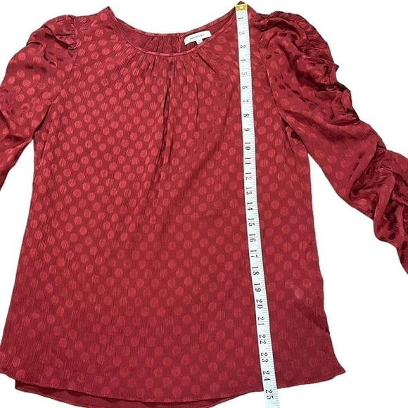 Max Studio Polka Dot Shimmer Ruched Sleeve Blouse sz S - Picture 8 of 12